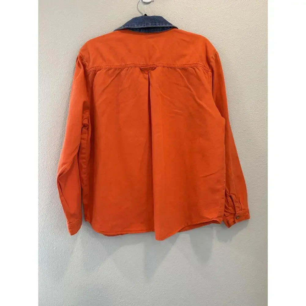 BDG Urban Outfitters Orange Cotton Button Up with Denim Collar, Mens' Medium